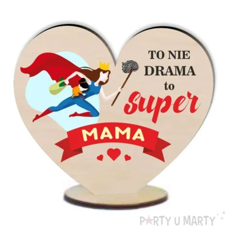 dekoracja drewniana 3d serduszko dzien mama super mama 10 cm