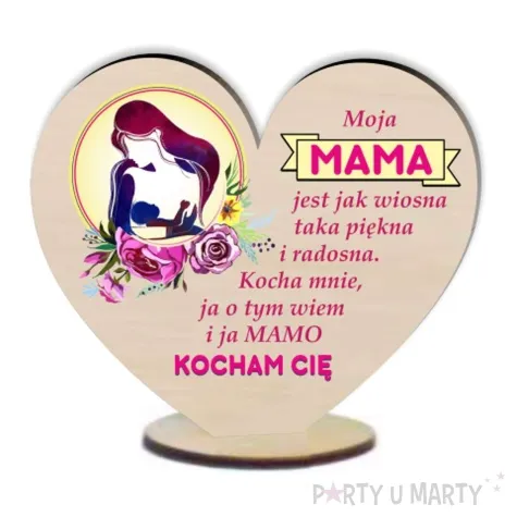 dekoracja drewniana 3d serduszko dzien matki kocham cie mamo 10 cm