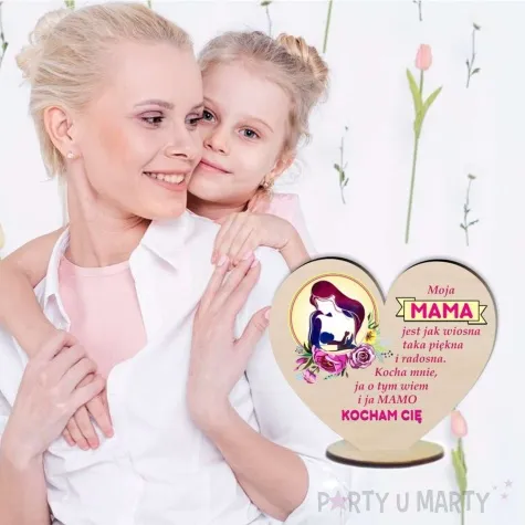 dekoracja drewniana 3d serduszko dzien matki kocham cie mamo 10 cm