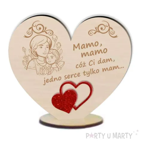 dekoracja drewniana 3d serduszko dzien matki super matka 10 cm
