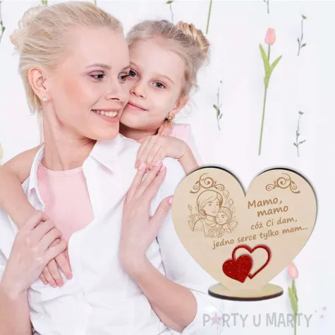 dekoracja drewniana 3d serduszko dzien matki super matka 10 cm