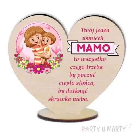 dekoracja drewniana 3d serduszko dzien matki usmiech mamy 10 cm