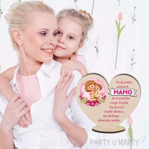 dekoracja drewniana 3d serduszko dzien matki usmiech mamy 10 cm