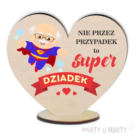 dekoracja drewniana 3d serduszko super dziadek 10 cm