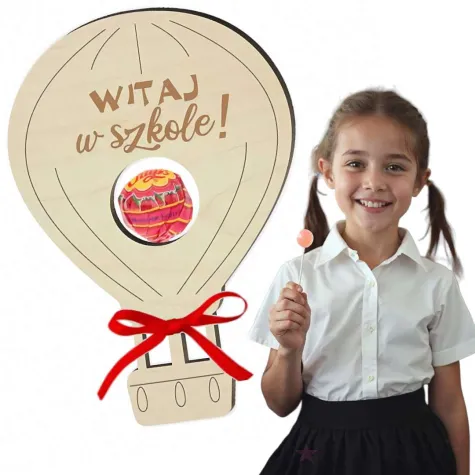 dekoracja drewniana balonik na lizak witaj w szkole 15 cm