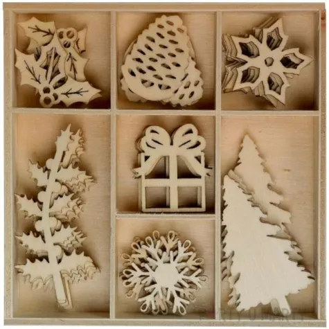 dekoracja drewniana boze narodzenie z ostrokrzewem titanum 40 szt