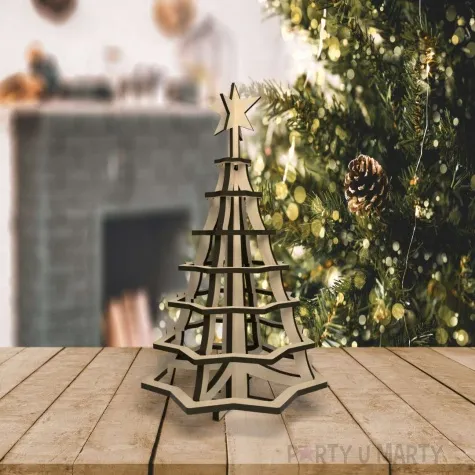 dekoracja drewniana choinka w sukience 14 cm