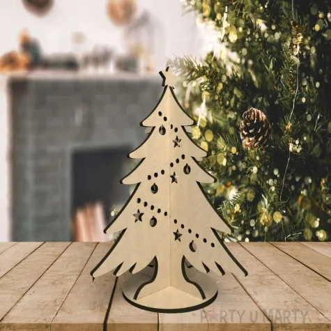 dekoracja drewniana choinka z lancuchem bombek l 21 cm