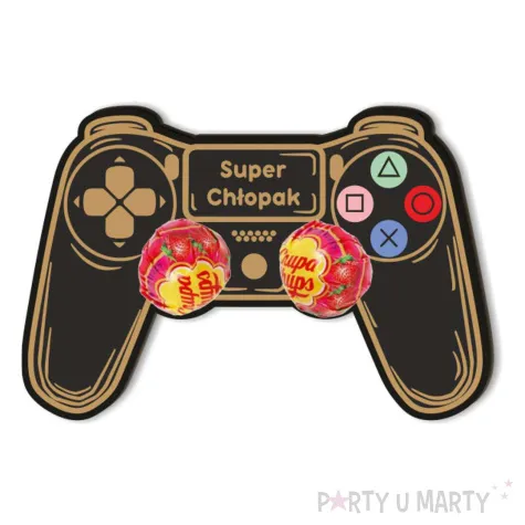 dekoracja drewniana gamepad na lizak super ch opak czarny 15 cm