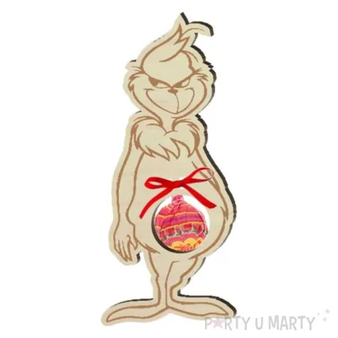 dekoracja drewniana grinch na lizak 16 cm