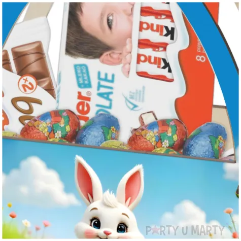 dekoracja drewniana koszyk wielkanocny bialy krolik i pisanki 20 cm