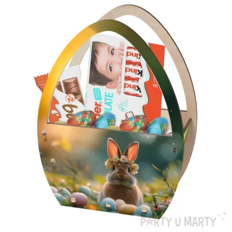 dekoracja drewniana koszyk wielkanocny krolik i pisanki 20 cm