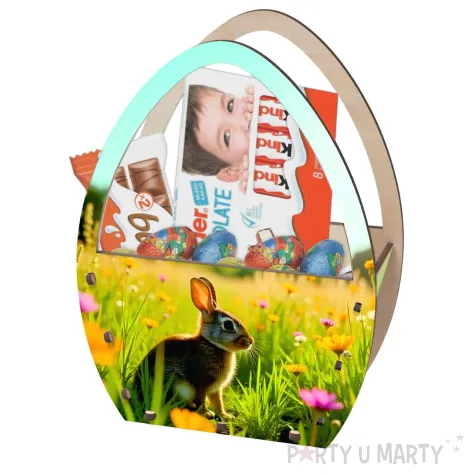 dekoracja drewniana koszyk wielkanocny realistyczny krolik 20 cm