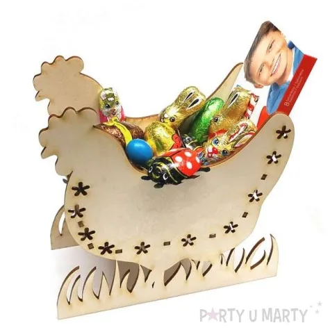 dekoracja drewniana kura na slodycze 19 cm