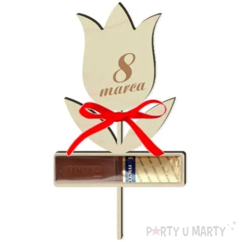 dekoracja drewniana kwiatek merci 8 marca 8x14 cm