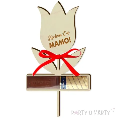 dekoracja drewniana kwiatek merci dzien matki kocham cie 8x14 cm