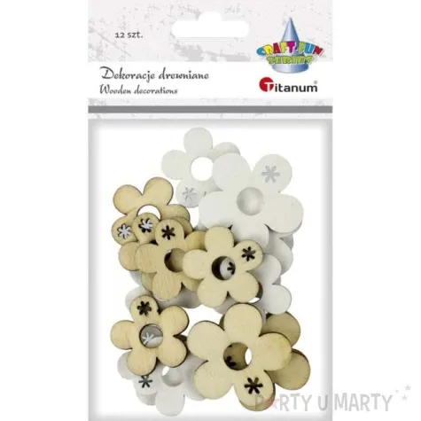 dekoracja drewniana kwiatki okragle drewno titanum 12 szt