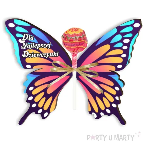 dekoracja drewniana motylek na lizak dla najlepszej dziewczynki 14 cm