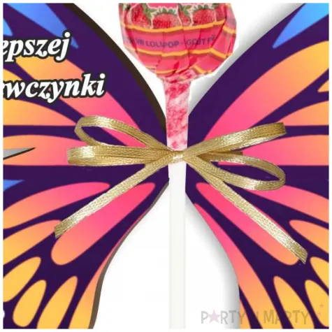 dekoracja drewniana motylek na lizak dla najlepszej dziewczynki 14 cm