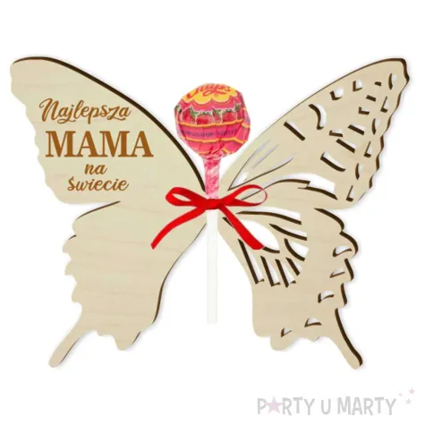 dekoracja drewniana motylek na lizak dzien matki najlepsza mama 14 cm