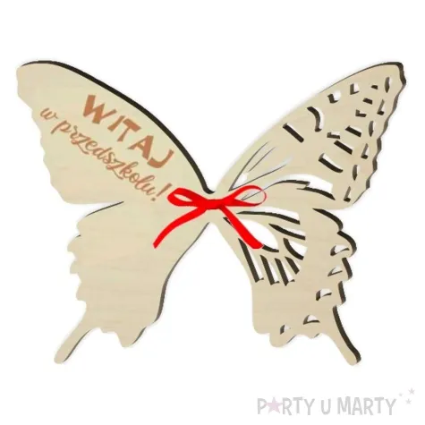 dekoracja drewniana motylek na lizak witaj w przedszkolu 14 cm