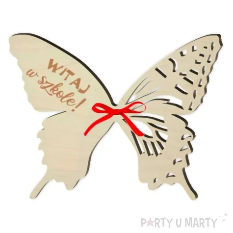 dekoracja drewniana motylek na lizak witaj w szkole 14 cm