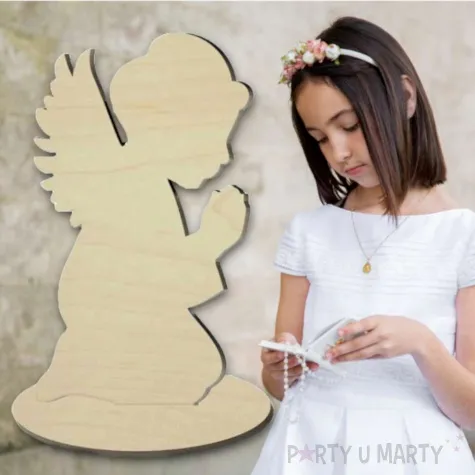 dekoracja drewniana podziekowania aniolek kleczacy 10 cm