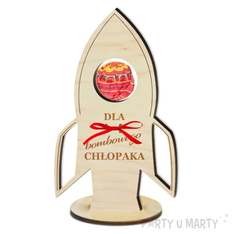 dekoracja drewniana rakieta na lizak dla bombowego chlopaka 14 cm