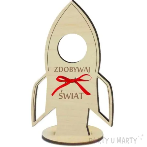dekoracja drewniana rakieta na lizak zdobywaj swiat 14 cm