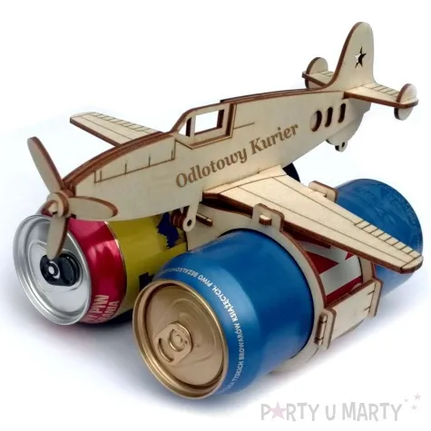 dekoracja drewniana samolot na puszki odlotowy kurier 21x23 cm