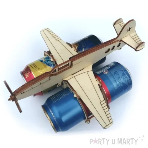dekoracja drewniana samolot na puszki odlotowy kurier 21x23 cm