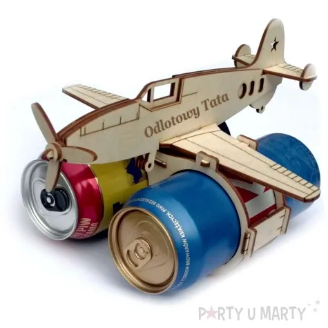 dekoracja drewniana samolot na puszki odlotowy tata 21x23 cm