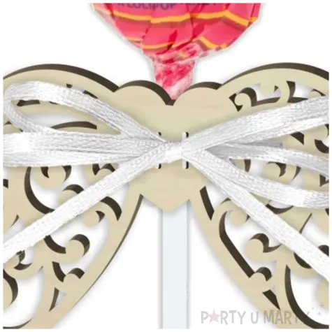 dekoracja drewniana skrzydlo aniola azurowe na lizak 8 cm