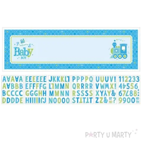 dekoracja foliowa baby boy ciuchcia wlasny napis amscan 165x50 cm