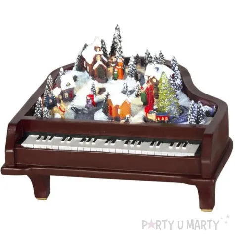 dekoracja fortepian zimowa wioska led kolorowa guirca 23 x 25 x 16 cm