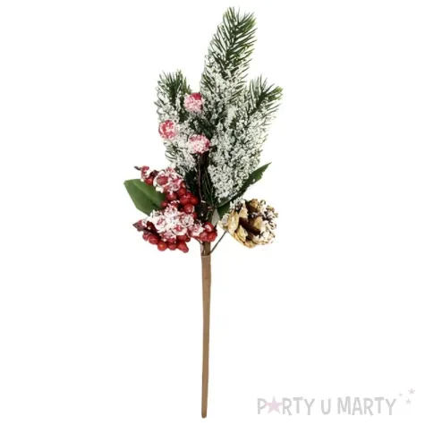 dekoracja galazka osniezona choinka z jarzembina aliga 25 cm