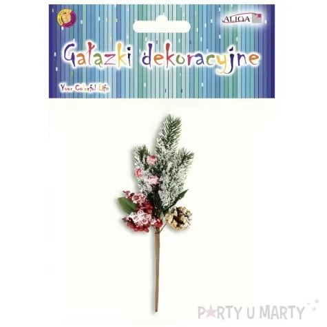 dekoracja galazka osniezona choinka z jarzembina aliga 25 cm