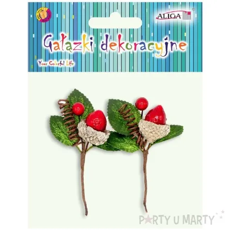 dekoracja galazki dekoracyjne jarzebina z zoledziami czerwony aliga 2 szt