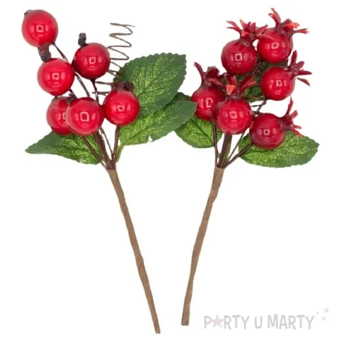 dekoracja galazki dzika roza i ostrokrzew czerwony aliga 2 szt