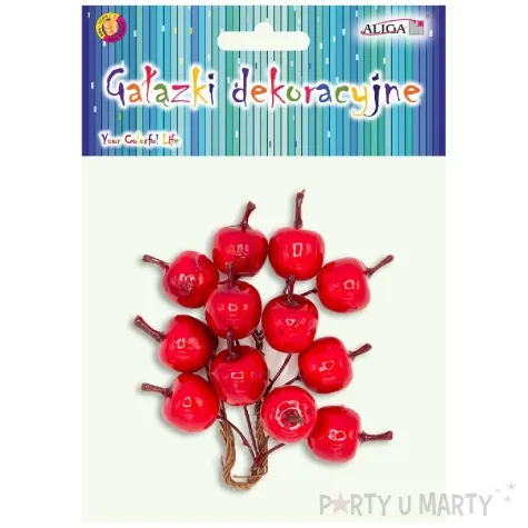 dekoracja galazki jablko czerwony aliga 12 szt