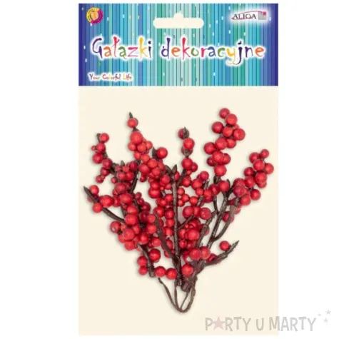 dekoracja galazki jarzebiny duze kulki czerwony aliga 3 szt