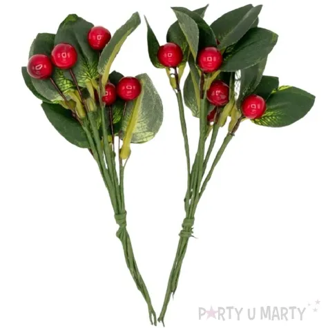 dekoracja galazki jarzebiny kulki z liscmi czerwony aliga 2 szt