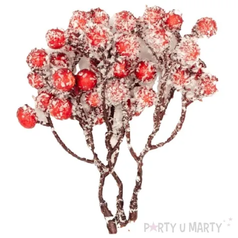 dekoracja galazki jarzebiny oszronione duze kulki czerwony aliga 3 szt