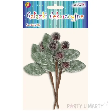 dekoracja galazki jarzebiny oszronione kulki czarny aliga 3 szt