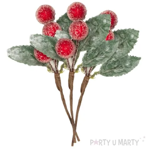 dekoracja galazki jarzebiny oszronione kulki czerwony aliga 3 szt
