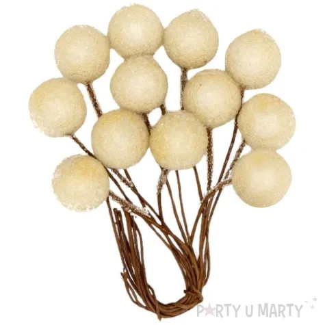 dekoracja galazki kulki na druciku kremowy aliga 12 szt