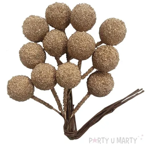 dekoracja galazki kulki na druciku zloty aliga 12 szt