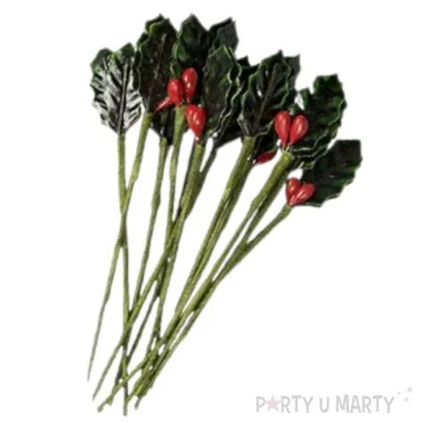 dekoracja galazki ostrokrzewu titanum 6 szt