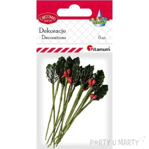 dekoracja galazki ostrokrzewu titanum 6 szt