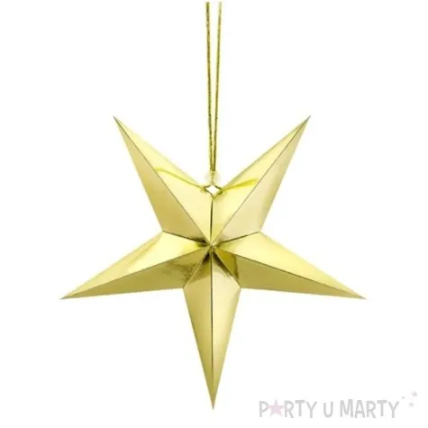 dekoracja gwiazda 3d papierowa partydeco zlota 30cm